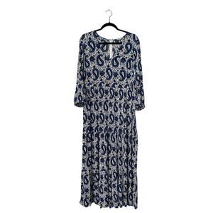 Boden Enchanting Paisley Blouson Maxi Dress Size 12 Blue White Tiered V-Neck